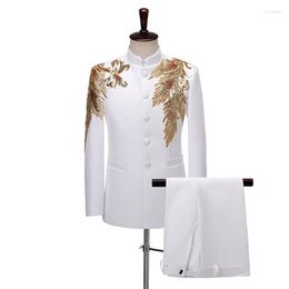 Men's Suits Shiny Gold Sequin Patchwork Male Sets Men Brand Mandarin Collar Single Breasted Blazers Wedding Party Stage Host Costume Homme