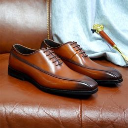 Dress Shoes Mens Dress Shoes Luxury Genuine Leather Pointed Toe Lace Up Streamlined High-end Leather Shoes Office Shose for Men Formal 230823