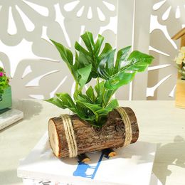 Decorative Flowers 1PC Creative Artificial Wooden Pots Fake Household Supplies Garden Ornament Green Bonsai Simulation Plants