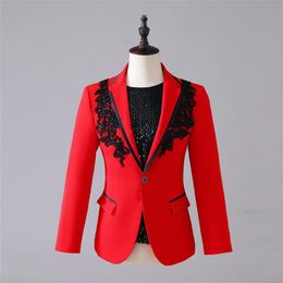 Men's Embroidery Sequins Suit Blazers Red Formal Banquet Wedding Tuxedo Bar Stage Evening Party Singer Host Performance Coat 318O