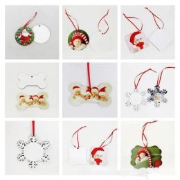 18 estilos sublimação mdf enfeites de natal decorações redondas quadradas decorações impressão de transferência quente em branco consumível fy4266
