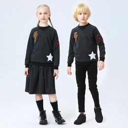 Clothing Sets children boys girls chenille patch fall winter 2pc set top polyester family matching clothes 230823