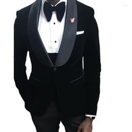 Men's Suits Black Velvet Wedding Tuxedo For Groomsmen Slim Fit African Men Custom 3 Piece Male Fashion Jacket Waistcoat With Pants