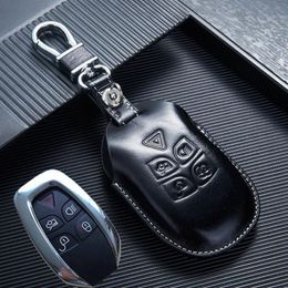 Leather Car key Fob cover for Jaguar XJ 2009 2010 2011 2012 XJL Key Case Holder Keyless Entry Accessoriess226u