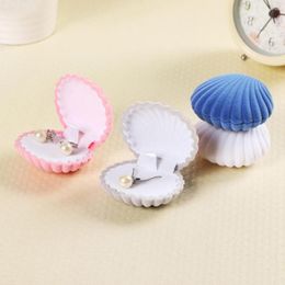 Jewellery Pouches 1pc Shell Shape Box Lovely Velvet Wedding Engagement For Earrings Lid Open Organiser Storage Gift Packing