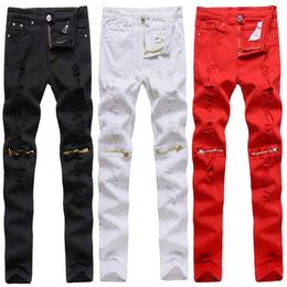 Mens Skinny jeans Night Club Slim denim Causual Knee Hole hiphop pants Washed high quality283W