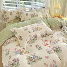 Bedding Sets Four Seasons Skin-friendly Cotton Thickened Pure Sanded Cartoon Sheets Pieces Student Dormitory Three