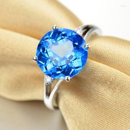 Cluster Rings High-end Temperament Sea Blue Simulation Topaz Open Ring Women's Fashion Simple Living Jewelry