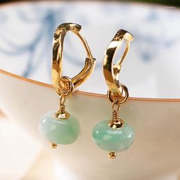 Dangle Earrings 925 Sterling Silver Gold-plated Natural Emerald Jade Personality Vintage Thai Engagement Jewellery