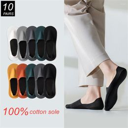 Men's Socks 10Pairs Ice Silk Instep Cotton Sole Summer Boat Anti Slip Male Ankle Low Cut Invisible Calcetines