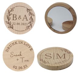 Other Event Party Supplies Personalised Wooden Mirror Engraved Portable Wooden Round Compact Pocket Mirror Bridesmaid Wedding Favours Custom Baptism Gift 230824