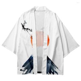 Ethnic Clothing Summer Men Women Looser Cardigan Cartoon Volcano Printed White Japanese Kimono Beach Shorts Yukata Harajuku Haori