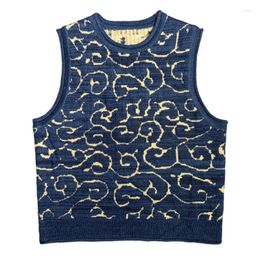 Men's Vests Ethnic Retro Colour Contrast Print Pattern Luxury British Pullover Sweater Vest High Quality Round Neck Knitted For Men