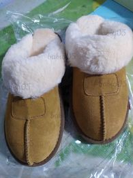 Slippers Classic Women Men Warm Slippers Boots Men's And Women's Cow Split Leather Cotton Boot Women Kids Size babiq05