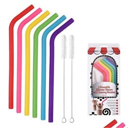 Drinking Straws 6Pdd2Brush/Set 23Cm Candy Colours Sile St Reusable Folded Bent Straight Home Bar Accessory Tube Lla376 Drop Delivery Ga Dhhn9