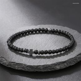 Charm Bracelets 2023 Wholesale Fashion Men's Bracelet Black Natural Stone Bead Cross Bangle Gothic Punk Hand Jewellery Male Birthday Gift
