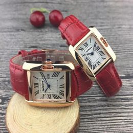 New Top quality Women Red Brown Leather Watch Fashion Casual clock Rectangle dial Man Wristwatches Luxury Lovers watch lady classi281t