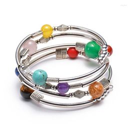 Strand Natural Stone Winding Bracelet Turquoise Agate Multi-Circle Layered Bracelets For Women