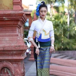 Ethnic Clothing Thailand Traditional For Women Tops Blouse Long Skirt Pha Sin Dai Thai Shan Assam Southeast Asian Clothes Costume