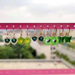 Dangle Earrings 5Pair/Set Green Crystal Heart Butterfly Drop Set For Women Acrylic Flower Yin Yang Metal Earring Fashion Jewelry