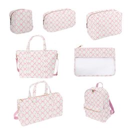 Cosmetic Bags Cases Pink Blue Printed Bow Cosmetic Bag Toiletry Makeup Pouch Waterproof Storage Nylon Outdoor Travel Backpack Luggage Organizer 230823