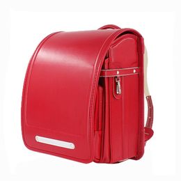 Backpacks High quality Orthopedic School Bag Children PU leather Backpack For Boy And Girl Kid metal Hasp Japan Randoseru student book Bag 230823