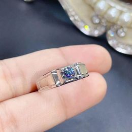 Cluster Rings Man Ring Sparkling Blue Moissanite Real 925 Silver 1ct Gem Birthday Gift Shiny Better Than Diamond Strong Power