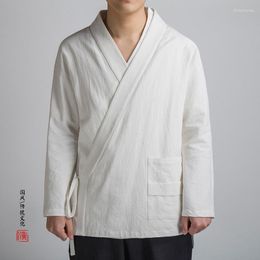 Ethnic Clothing Oversize 5XL Kimono Cardigan Vintage Chinese Style Cotton Linen Shirt Jacket Traditional Japan Haori Yukata Male Samurai