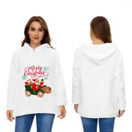 Women's Hoodies Winter Plush Half-zip Hooded Women Sweatshirt Santa Claus Print Fleece Hoody Christmas Sweat Oversize Femme Coat