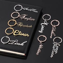 Keychains Lanyards Custom Name Keychain Personalised Stainless Steel Gold Plated Dainty Engraved Letters Personalised Key Chain 230823