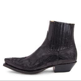 New Men Mid Calf Vintage Black Brown Pointed Toe Thick Heel Fashion West Knight Boots Unisex Embroidered Boots 35-48 1A40