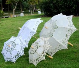 Stock Ivory Lace Bridal Wedding Parasol White Lace Umbrella Victorian Lady Costume Accessory Bridal Party Decoration ParasolsZZ