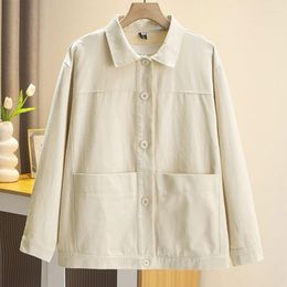 Outerwear 2023 Autumn Clothes Women Jacket Plus Size Simple Washed Cotton Coats Casual Solid Color Big Pocket Outewear Curve