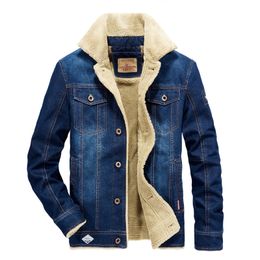 Men's Autumn/Winter Denim Cotton Coat Thickened Faux Fur-Lined Jacket with Turn-down Collar Oversized Warm Outerwear