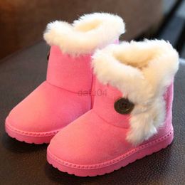 Boots Winter Children Snow Boots For Boys Fur Shoes Girls Mid-calf Fashion Baby Boots Thick Warm Cotton-padded Suede Buckle Kids Boots L0824