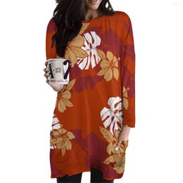 Women's Hoodies Autumn Casual Pullover Customised Polynesian Wood Print Design Loose Pockets Hawaiian Style Green Leaves