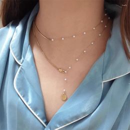 Pendant Necklaces 2023 Waterproof Stainless Steel Multilayer Imitation Pearl Necklace Elegant Woman Mother Gift Charms Korean Jewellery Drop