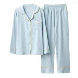 Women's Sleepwear 2PCS Women Cotton Pajamas Sets Sexy Notched Pyjamas Suit Loungewear Nightwear M-L Casual Loose Lingerie Home Clothes