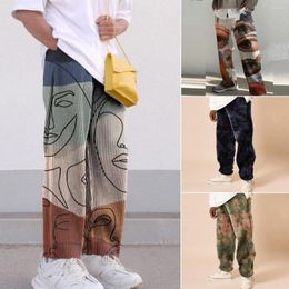 Men's Pants Spring Summer Trousers Loose Mid-Waist Printing Breathable Fashion Long Casual Straight Leg Oversize Thick Corduroy