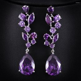 Dangle Earrings Vintage Purple Crystal Zircon Drop For Women Oversize Long Geometric Statement Jewellery Bridal Wedding