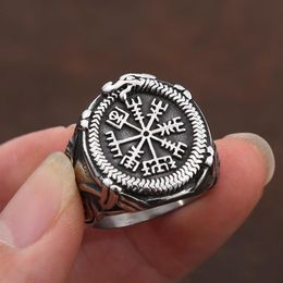 Cluster Rings Vintage Viking Compass Helm Of Awe Ring Stainless Steel Mens Nordic Ethnic Belief Aegishjalmur Jewelry250F