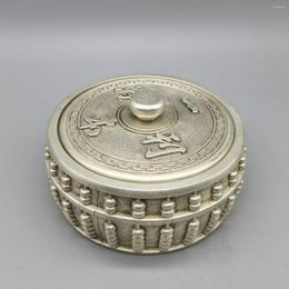 Decorative Figurines Collect Chinese Handcrafted Silver Plated Antique "One Capital Ten Thousand Benefits Storage Box" Sculpture Ornaments