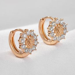 Hoop Earrings Wbmqda Luxury Crystal Flower Pendant 585 Rose Gold Color Natural Zircon For Women Daily Fine Jewelry Accessories