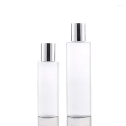 Storage Bottles Empty 100ML 200ML Frosted Flat Shoulder Bottle Shiny Silver Screw Cover Refillable Cosmetic Packaging Vials Container