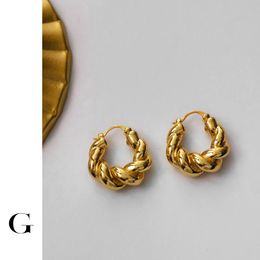 Stud GHIDBK Minimalist Thick Twisted Metal Hoop Earrings For Women Designer Chunky Exaggerated French Daily Hoops Statement Jewellery 230824