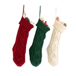 Stor strumpa jul godis stickad diamant ull presentpåsar jultomten för att anpassa hängande ornament strumpor