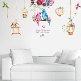 Wall Stickers Colorful Birds Birdcage Home Decor For Living Room Bedroom Children Creative Decals