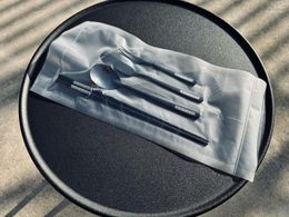 Dinnerware Sets Wholesale Nbhd Stainless Steel Blackened Camping Tableware Set Dark Style Chopsticks Spoons Damp Travel Cutlery