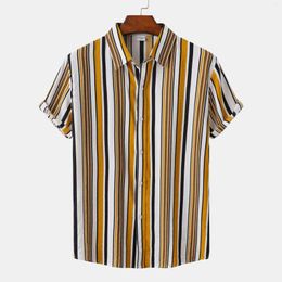 Men's Casual Shirts 2023 Summer Oversized Hawaiian High Quality Shirt Mens Designer Clothes Vertical Stripe Beach Short Sleeve Vintage Men