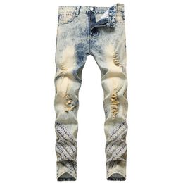Mens Jeans Biker Jeans Vintage Style Male Jeans Hole Distrressed Slim Fit Denim Casual Male Trousers Pants Asian Size246C